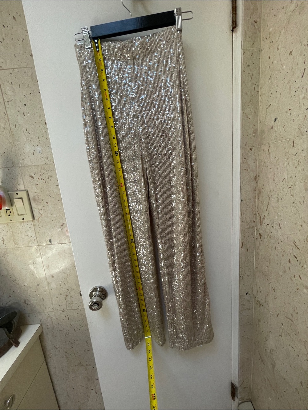 Sequin Wide-Leg Pants- Champagne - Picture 3 of 14